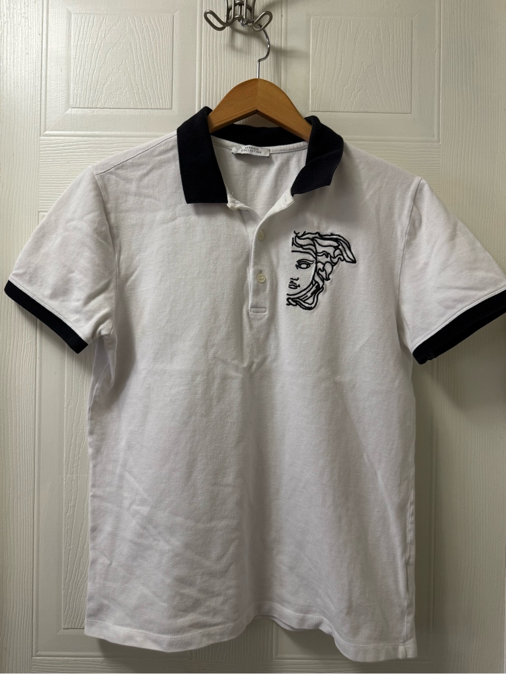 Versace White Polo with Black Collar and Sleeve Trim